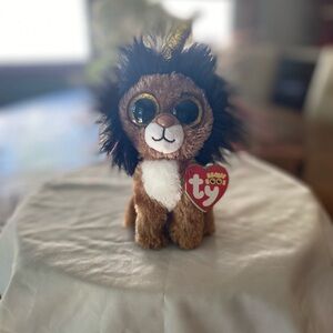 Ty- 1607-36252 Ramsey Lion with Horn-Beanie BOOS, Multicolored, 15 cm